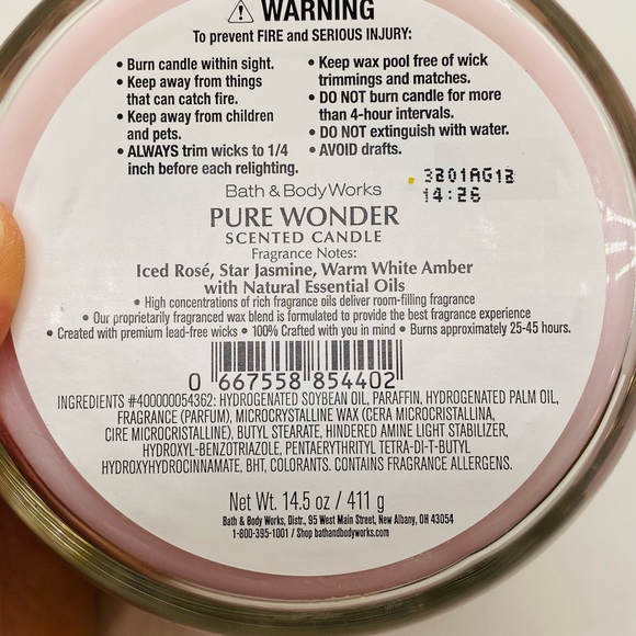 NWT Bath & Body Works Pure Wonder 3-Wick Candle 60+ Hour Burn Time - Picture 5 of 7